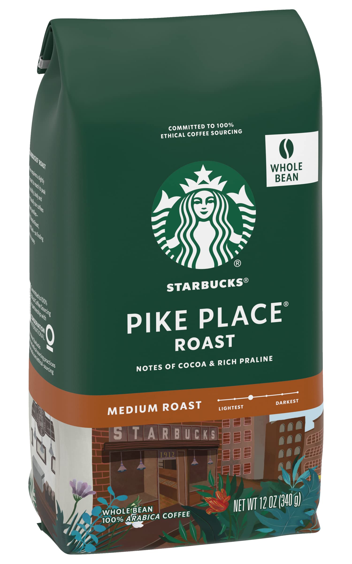 Starbucks Whole Coffee Beans, Medium Roast Hot or Iced Coffee, Pike Place Roast, 28 oz