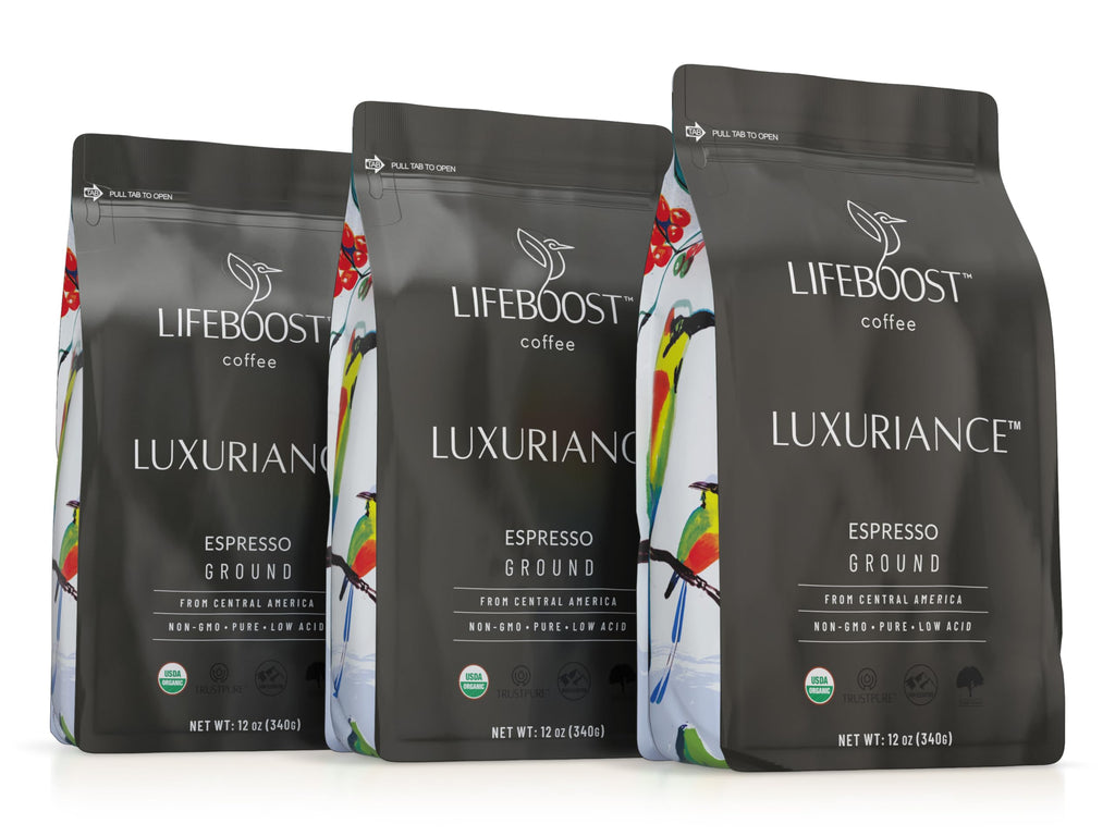 Lifeboost Organic Espresso Ground Coffee - Non-GMO Low Acid Single Origin USDA Shade Grown Organic Espresso Coffee - Third Party Tested For Mycotoxins & Pesticides 12oz Bag