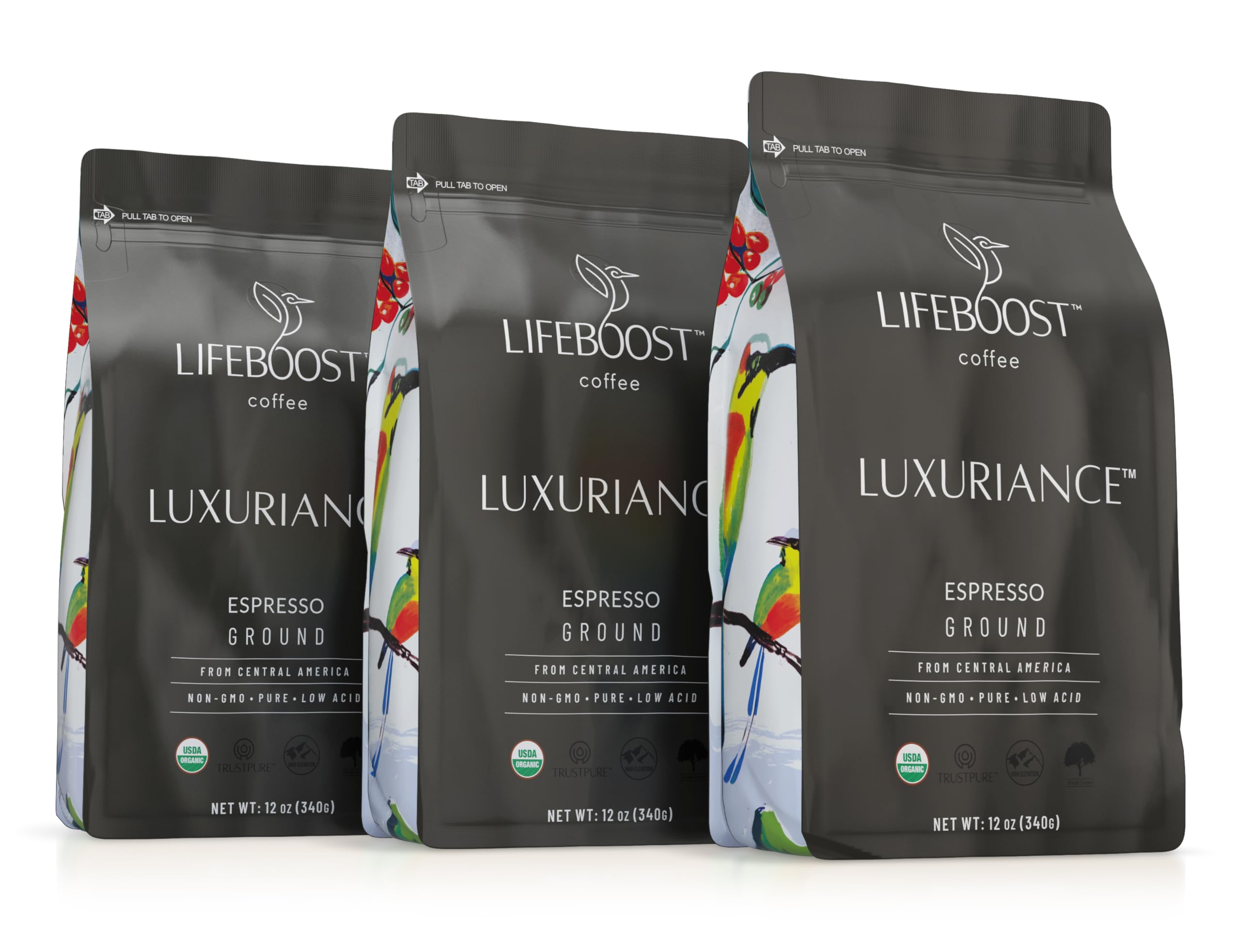 Lifeboost Organic Espresso Ground Coffee - Non-GMO Low Acid Single Origin USDA Shade Grown Organic Espresso Coffee - Third Party Tested For Mycotoxins & Pesticides 12oz Bag