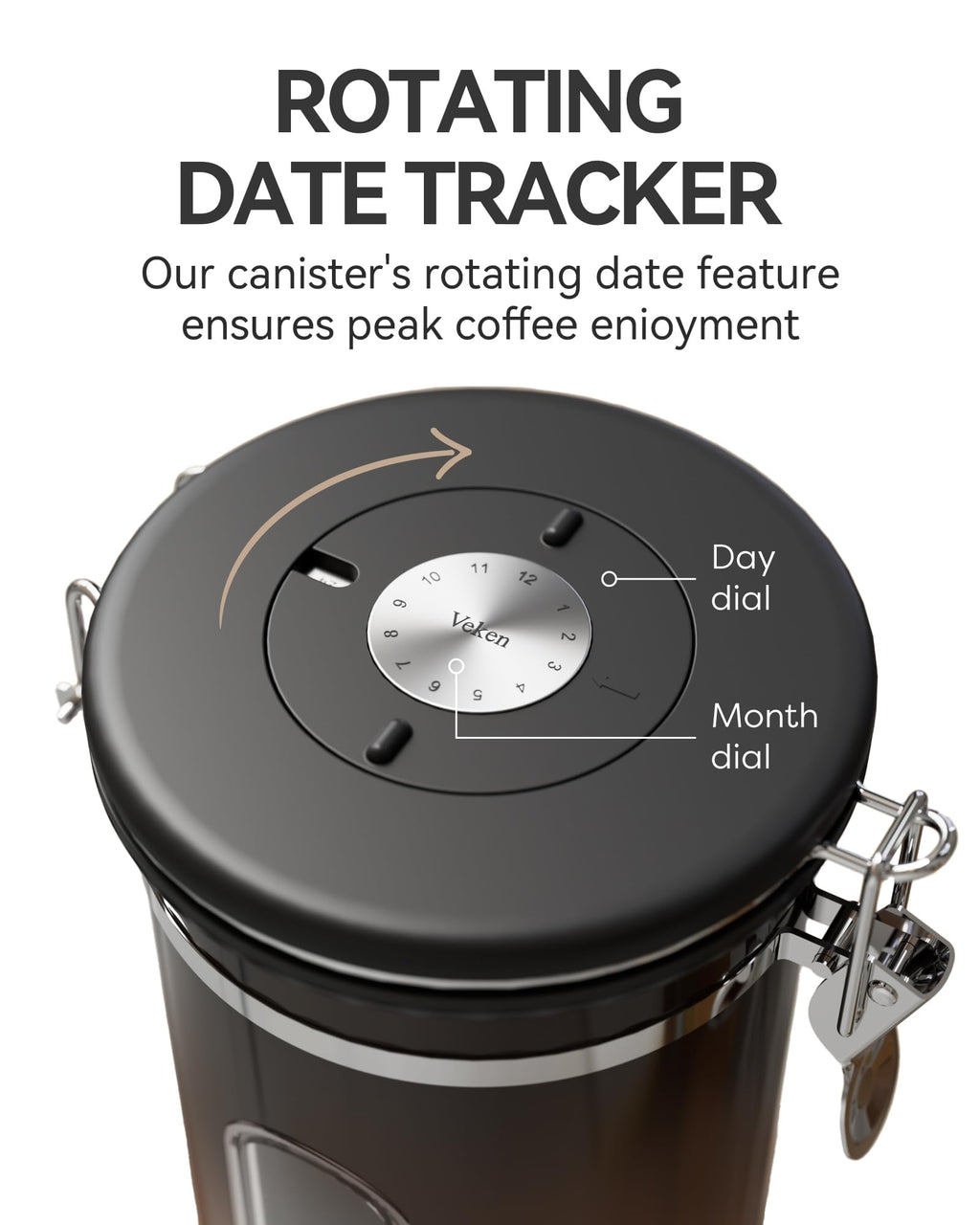 Veken Coffee Canister with Window,Airtight Stainless Steel Pantry Container,Home Kitchen Food Storage Organizers for Ground,Beans,Espresso,Rice,Tea,Sugar,Cereal, Decor,Bar Accessories,Gifts,22OZ,Black