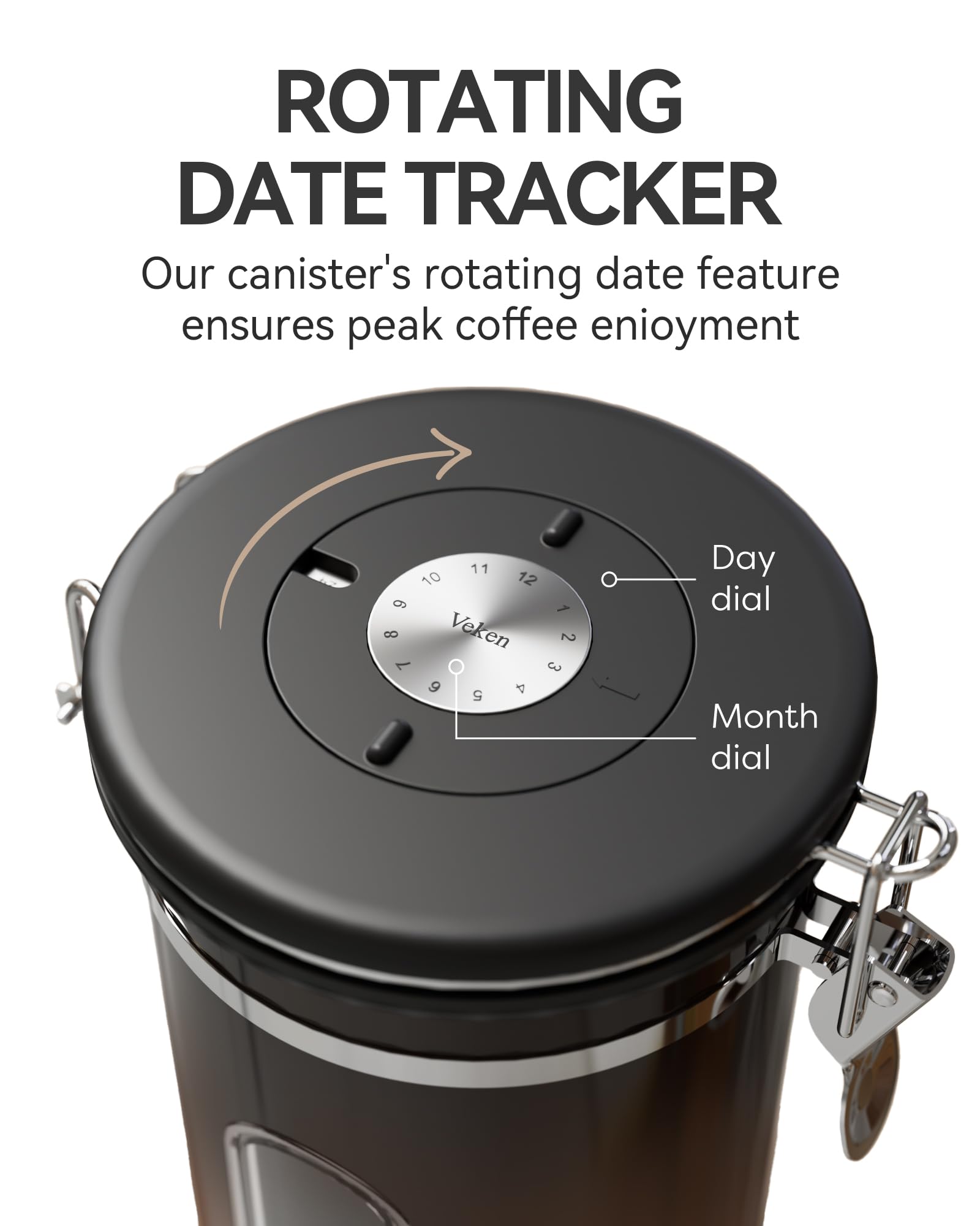 Veken Coffee Canister with Window,Airtight Stainless Steel Pantry Container,Home Kitchen Food Storage Organizers for Ground,Beans,Espresso,Rice,Tea,Sugar,Cereal, Decor,Bar Accessories,Gifts,22OZ,Black