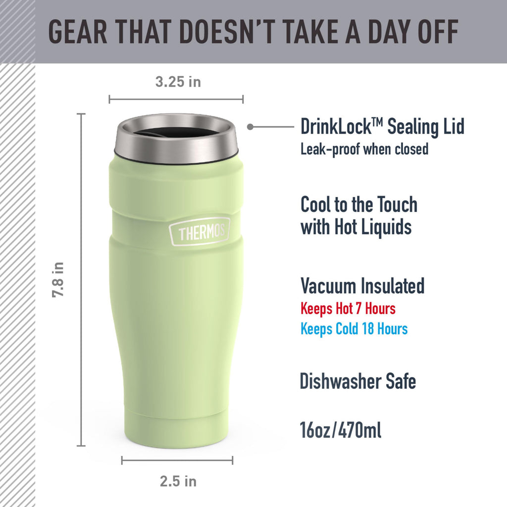 THERMOS Stainless King Vacuum-Insulated Travel Mug with Handle - 16oz, Midnight Blue - Thermos Tumbler for Hot & Cold Drinks - Leak & Sweat-Proof Stainless Steel Coffee Mug with Lid for Commuting