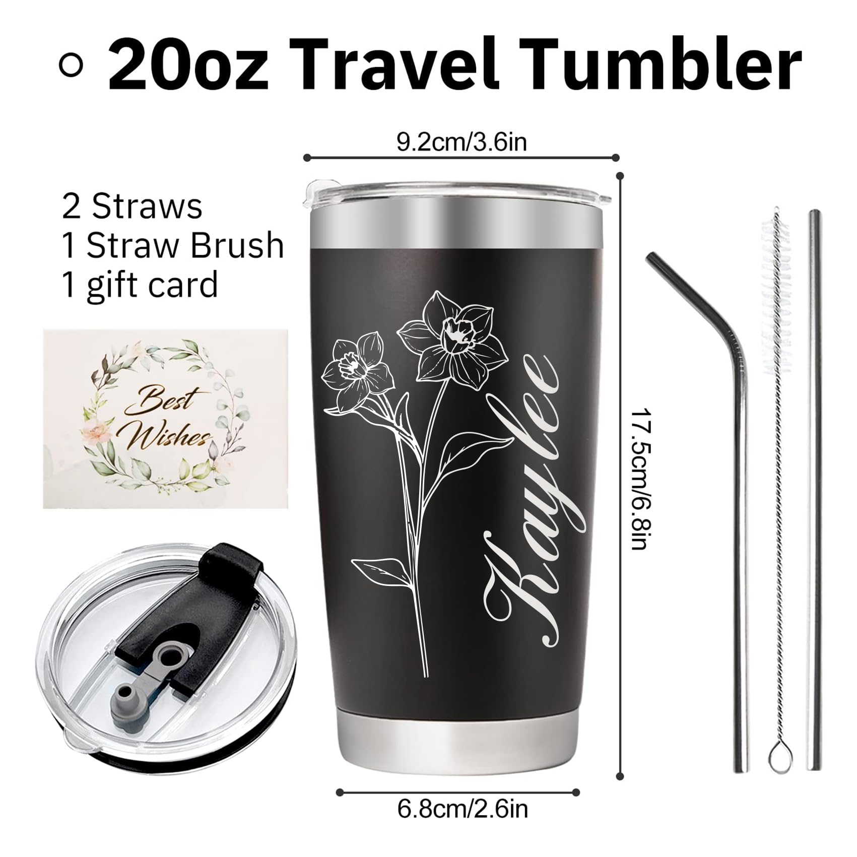 Personalized Tumbler Custom Coffee Tumbler Laser Engrave with Name 20 Oz Stainless Steel Travel Tumbler Cup Mug Personalized Gifts for Birthday Christmas Anniversary for Men Women Kids