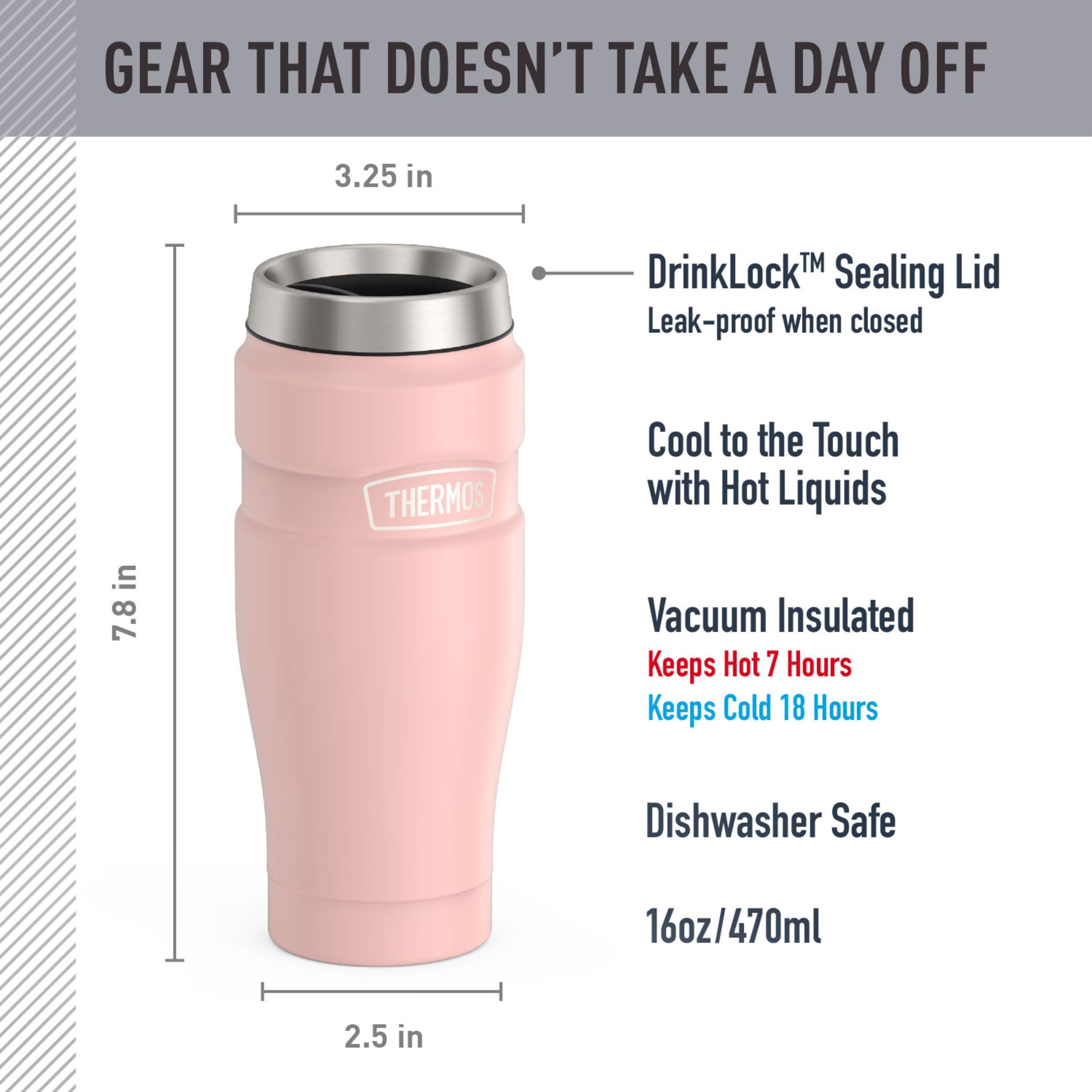 THERMOS Stainless King Vacuum-Insulated Travel Mug with Handle - 16oz, Midnight Blue - Thermos Tumbler for Hot & Cold Drinks - Leak & Sweat-Proof Stainless Steel Coffee Mug with Lid for Commuting