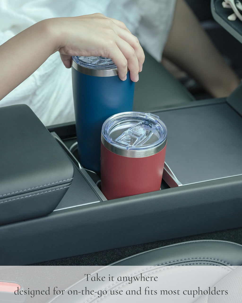 Travel Coffee Tumbler 20oz, Travel Coffee Mug with Dual Lids and Straw, Stainless Steel Double Wall Vacuum Insulated Tumbler for Hot/Iced Drinks (Textured Matte, Navy Blue)