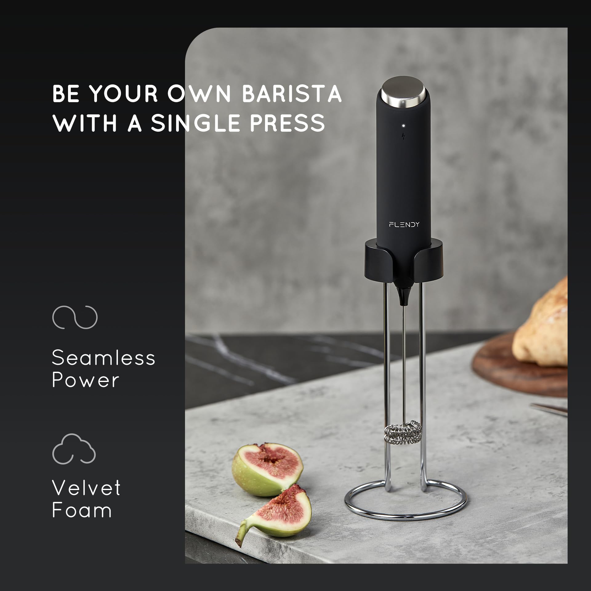 Flendy Rechargeable Milk Frother Handheld, Coffee Frother Handheld with USB-C Charging Stand, Electric Drink Mixer Handheld, Mini Electric Whisk Frother for Coffee, Matcha, etc