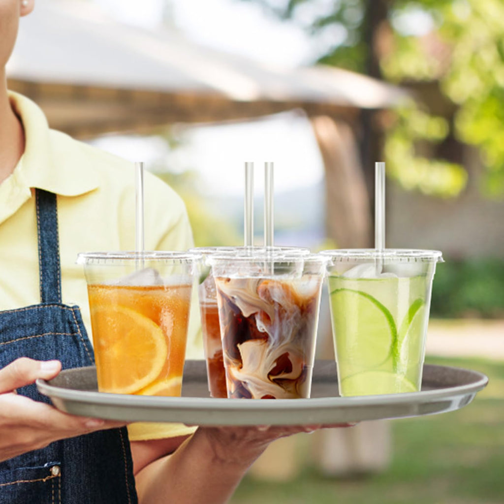 Dealusy 100 Pack - 20 oz Clear Plastic Cups with Lids and Straws, Sturdy & Food Safe Iced Coffee Cups with lids, Disposable Plastic Smoothie Cups for Cold Drinks