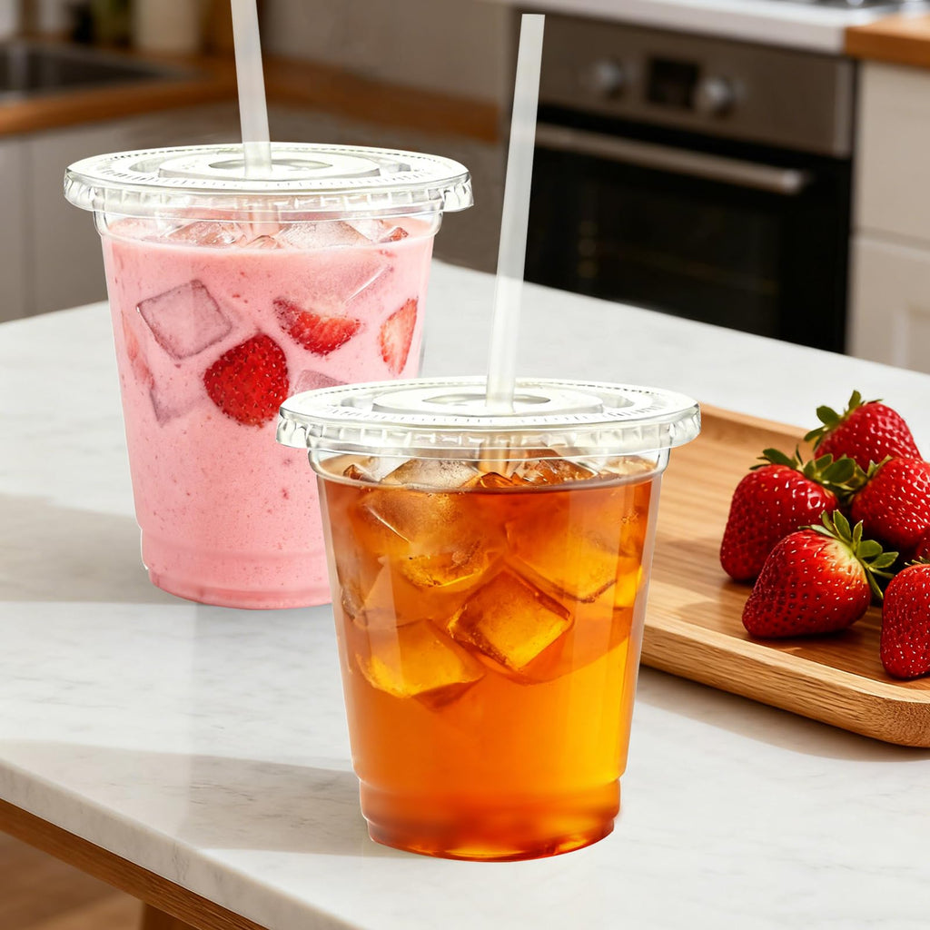 Lamosi 100 Pack 20 oz Clear Plastic Cups with Lids and Straws, Disposable Iced Coffee Cups with Lids for To-Go Cold Drinks, Smoothies and Slushie