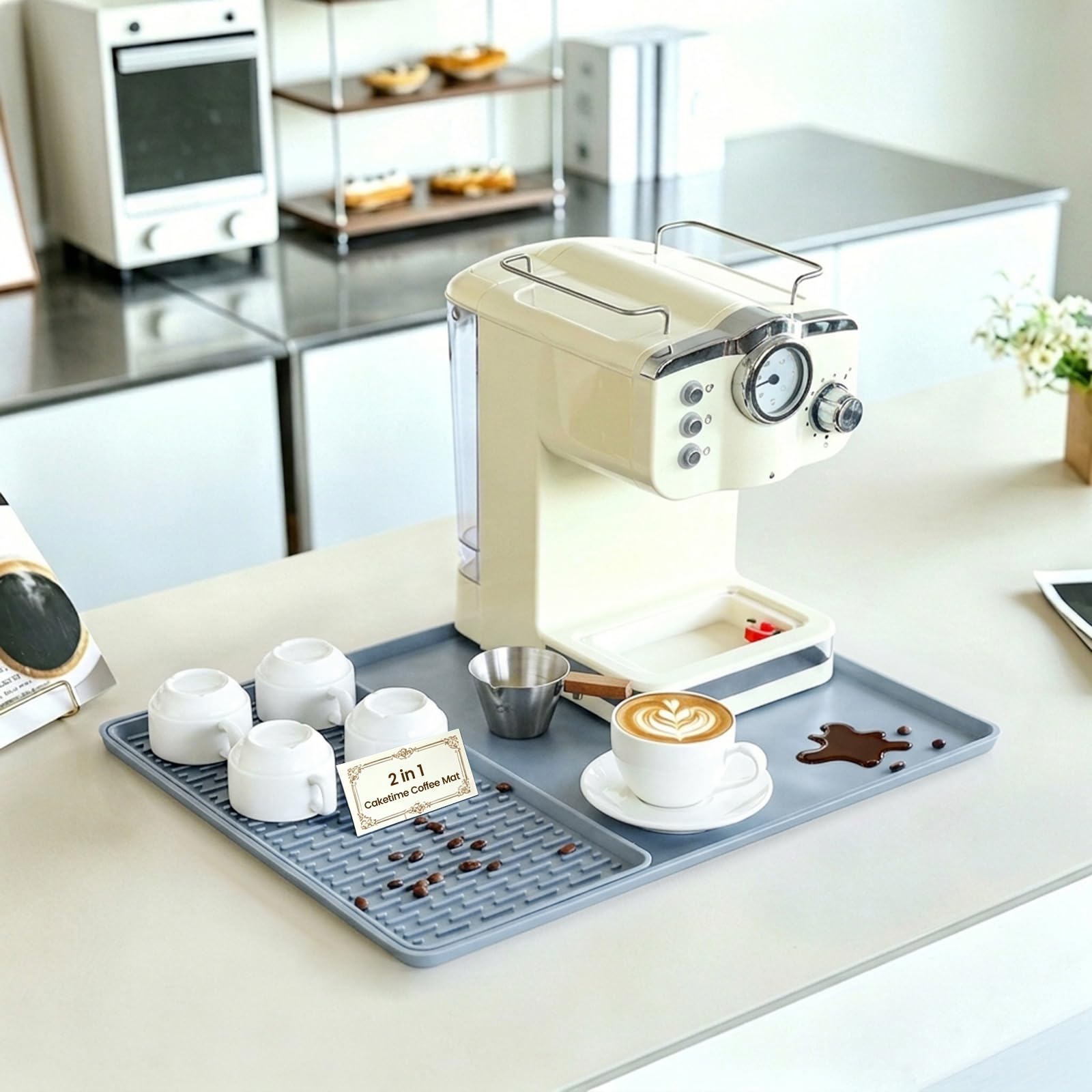 Caketime 2 In 1 Silicone Coffee Bar Mat Accessories Detachable Dish Drying Rug Rack Stone for Kitchen Counter Home Household Apartment Office Essentials Barista Espresso Machine Drainer Must Have