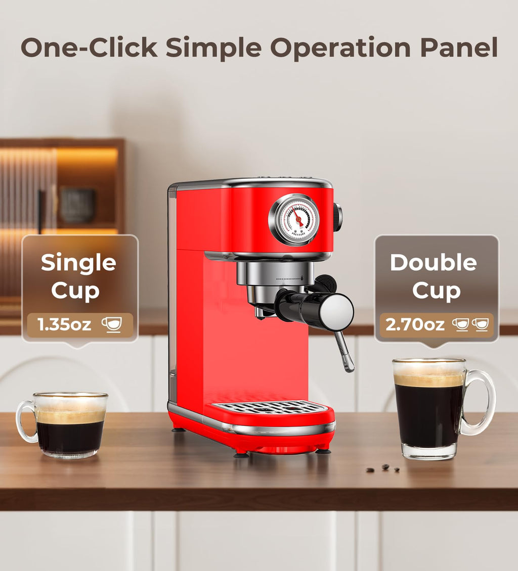 atatix Espresso Machine with Milk Frother, 20 Bar Pressure Espresso Maker, with 44OZ Removable Tank, Compact Stainless Steel Coffee Machine for Home, Office, Latte, Cappuccino, Macchiato, Silver
