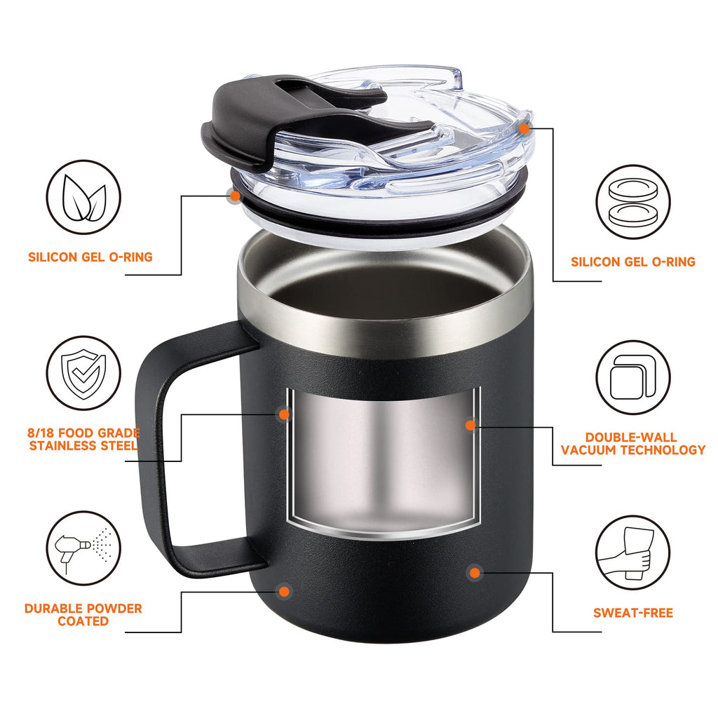12oz Stainless Steel Insulated Coffee Mug with Handle, Double Wall Vacuum Travel Mug, Tumbler Cup with Sliding Lid, Navy