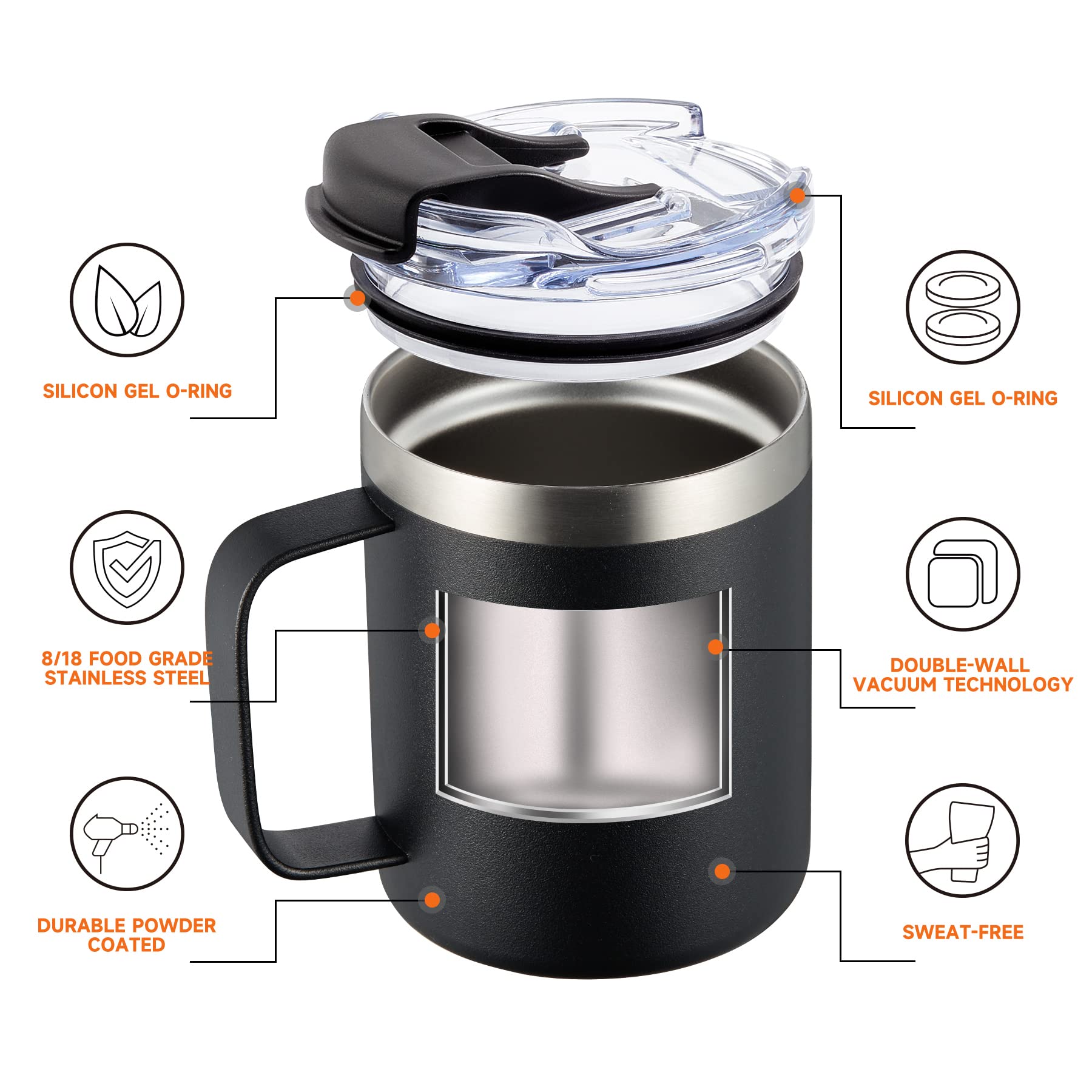 12oz Stainless Steel Insulated Coffee Mug with Handle, Double Wall Vacuum Travel Mug, Tumbler Cup with Sliding Lid, Navy