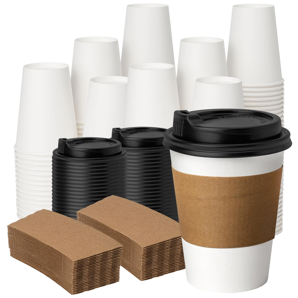 YEEHAW 100 Pack 16 oz Disposable Coffee Cups with Lids, Heat & Leak-proof Paper Cups, to Go Coffee Cups for Hot & Cold Beverage