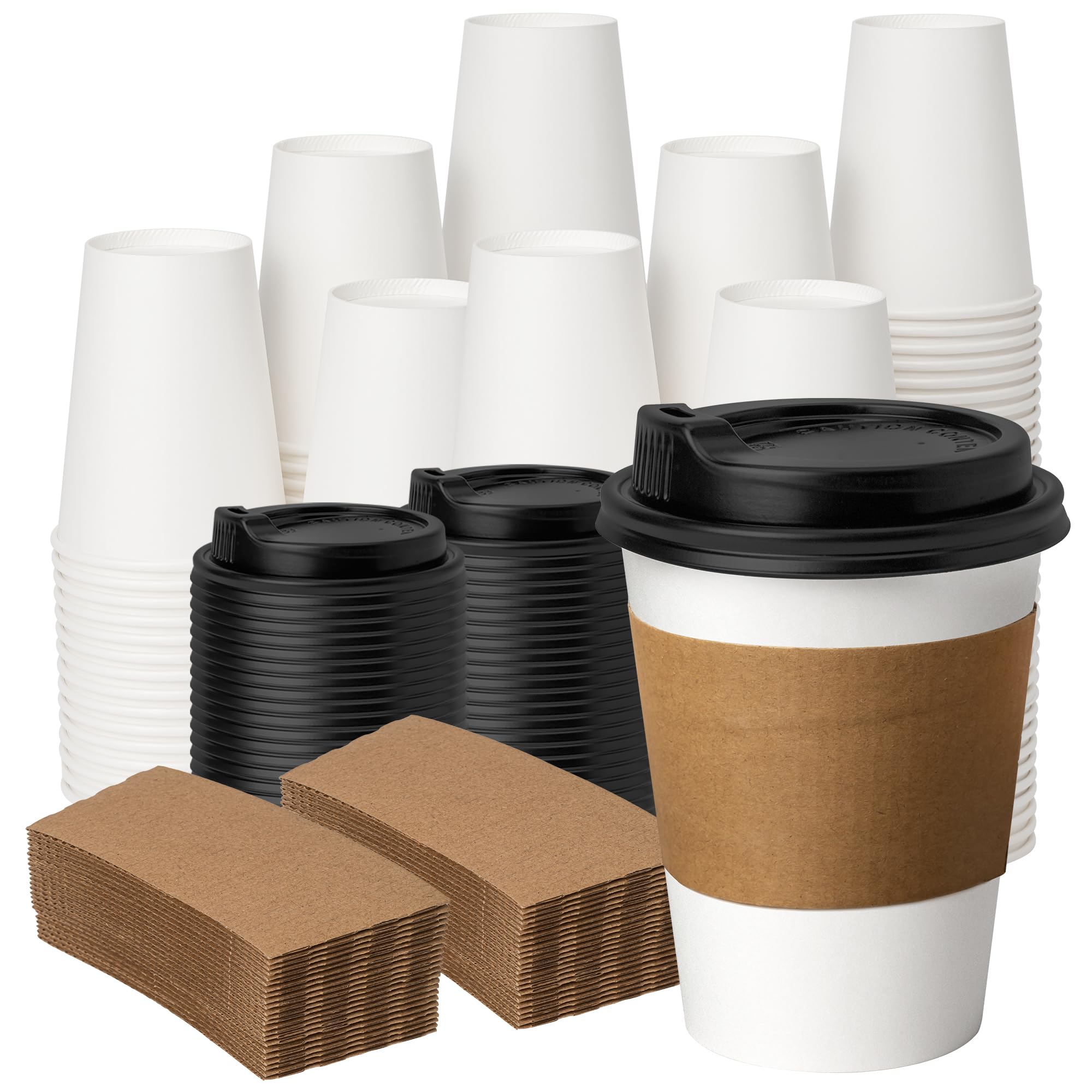 YEEHAW 100 Pack 16 oz Disposable Coffee Cups with Lids, Heat & Leak-proof Paper Cups, to Go Coffee Cups for Hot & Cold Beverage