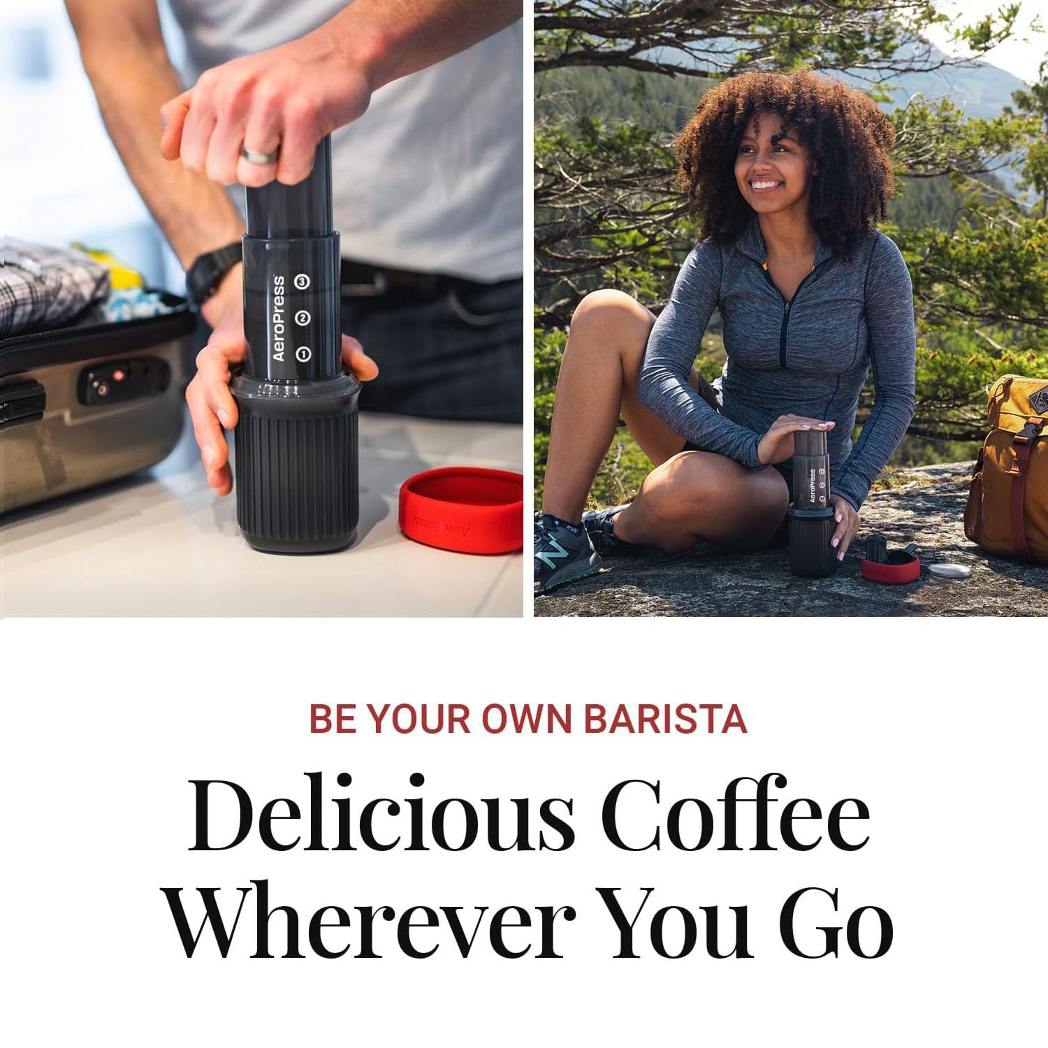 AeroPress Go, Extra Small Portable Coffee Maker Kit, Travel, Hiking & Camping, All-in-One French Press, Pour-Over & Espresso Style Manual Brewer, 2 Min Brew Makes a Less Bitter, More Flavorful Cup
