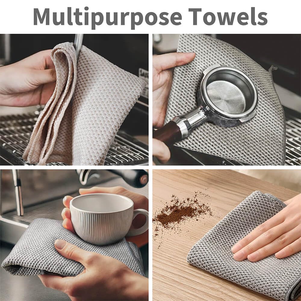 Barista Towel 6 Pack, Extra Thick Microfiber Coffee Cleaning Cloths, Espresso Machine Accessories for Coffee Bar, Steam Wand, Countertop, Milk Frother, 12”x12”