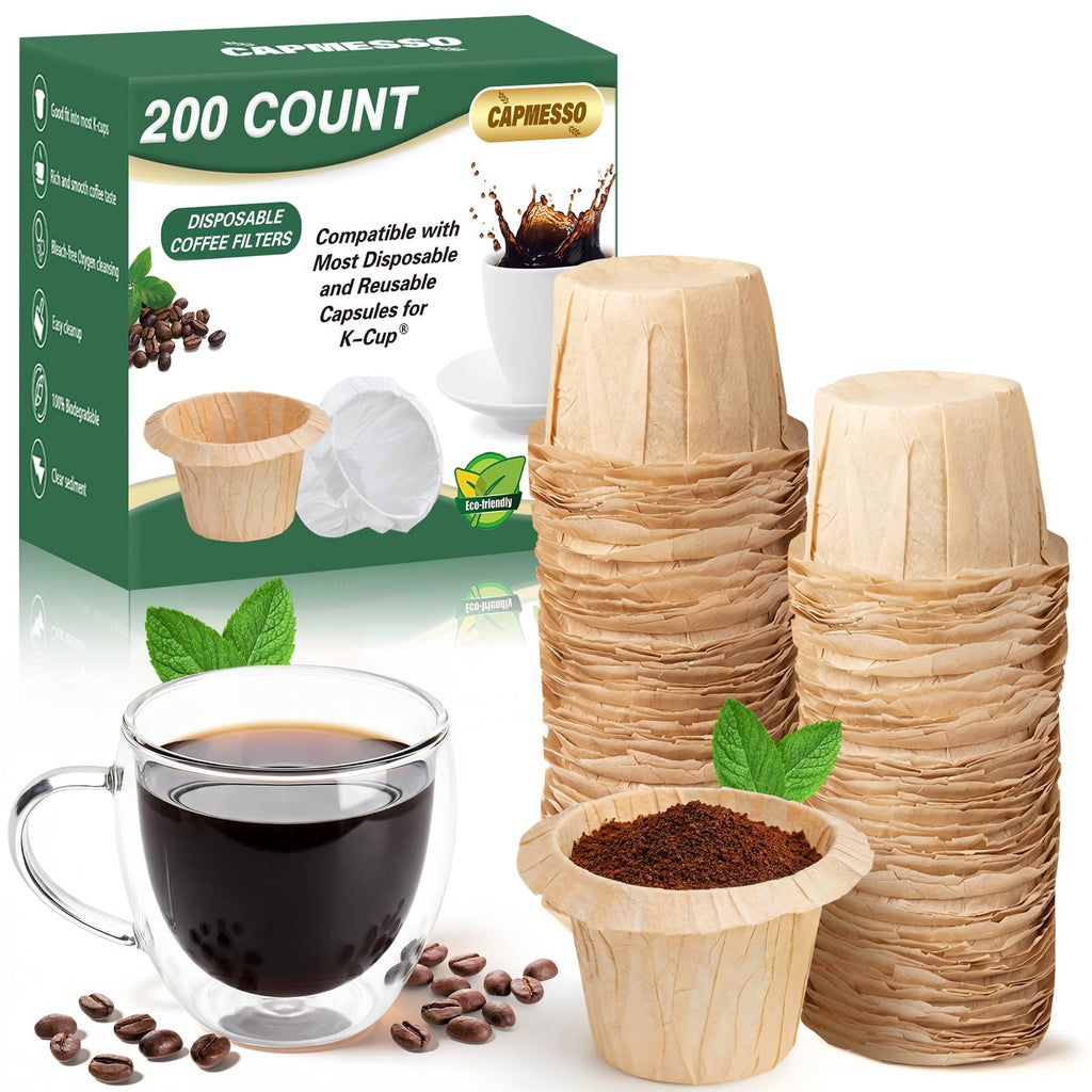 CAPMESSO Disposable Coffee Paper Filters Replacement Keurg Filter Compatible with Reusable Single Serve Pods Keurg Coffee Maker-300 Count (Natural)