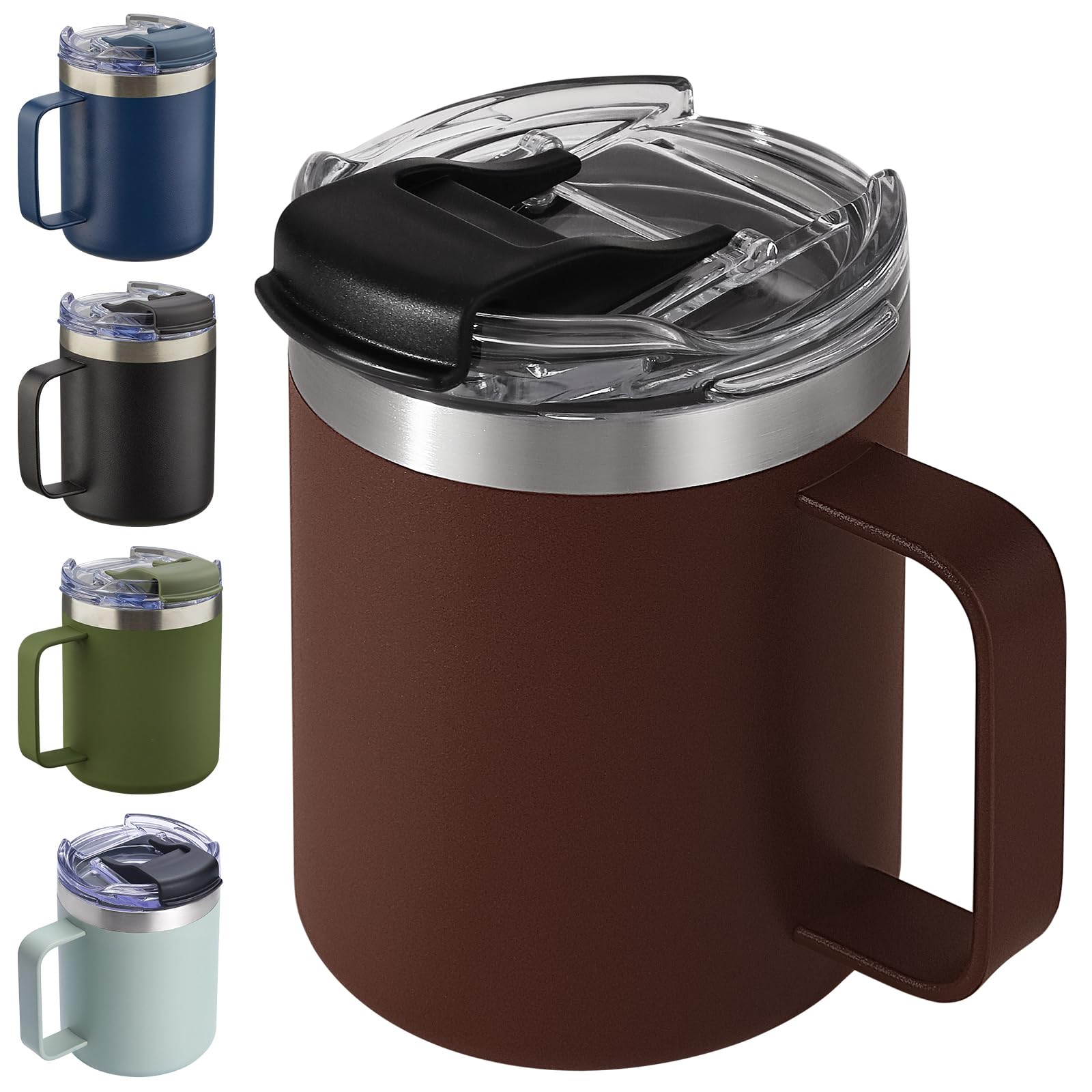 12oz Stainless Steel Insulated Coffee Mug with Handle, Double Wall Vacuum Travel Mug, Tumbler Cup with Sliding Lid, Navy