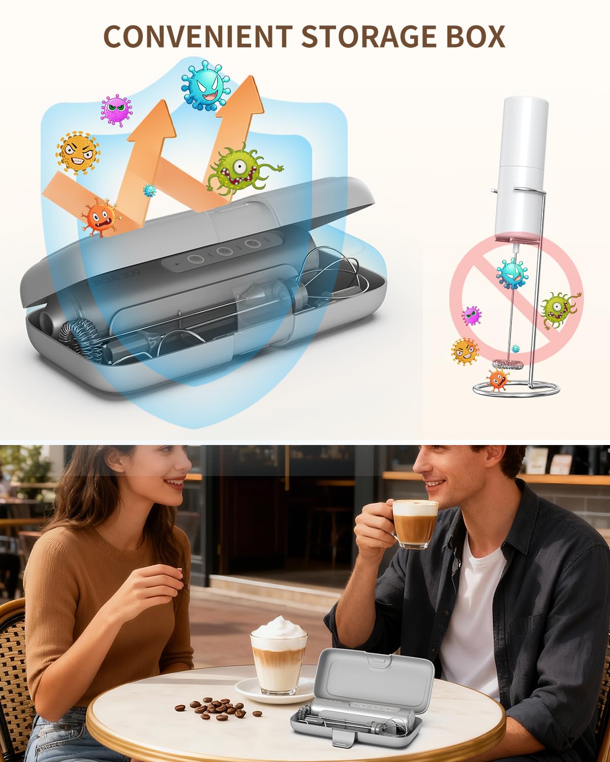 CIRCLE JOY Rechargeable Handheld Milk Frother Wand with 3 Variable Speeds, 3 Whisks and Storage Box, Electric Drink Mixer for Latte, Cappuccino, Hot Chocolate, Eggs and Protein Powder, Black