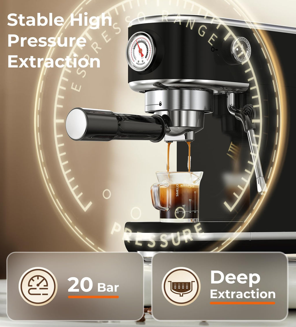 atatix Espresso Machine with Milk Frother, 20 Bar Pressure Espresso Maker, with 44OZ Removable Tank, Compact Stainless Steel Coffee Machine for Home, Office, Latte, Cappuccino, Macchiato, Silver