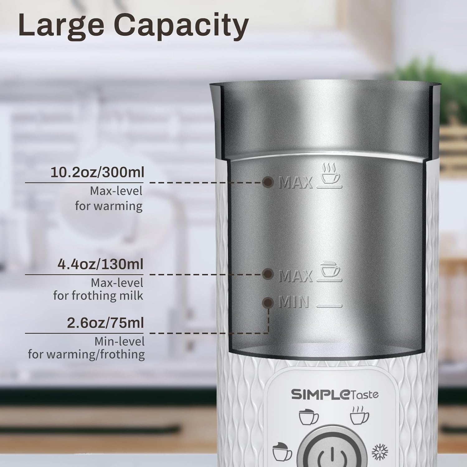 SIMPLETASTE Milk Frother, 4-in-1 Electric Milk Steamer, Automatic Warm and Cold Foam Maker and Milk Warmer for Latte, Cappuccinos, Macchiato, Hot Chocolate