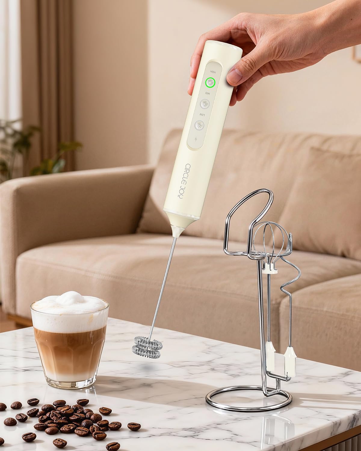 CIRCLE JOY Rechargeable Handheld Milk Frother Wand with 3 Variable Speeds, 3 Whisks and Storage Box, Electric Drink Mixer for Latte, Cappuccino, Hot Chocolate, Eggs and Protein Powder, Black