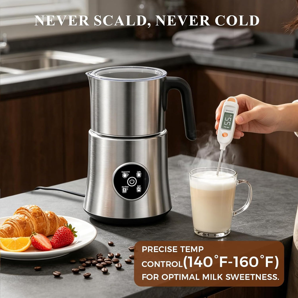 Milk Frother and Steamer, Electric Frother with Detachable Stainless Steel Jug, Hot & Cold Foam Maker for Latte, Cappuccino, Coffee, 4-in-1 Automatic Milk Warmer, 17oz Heat