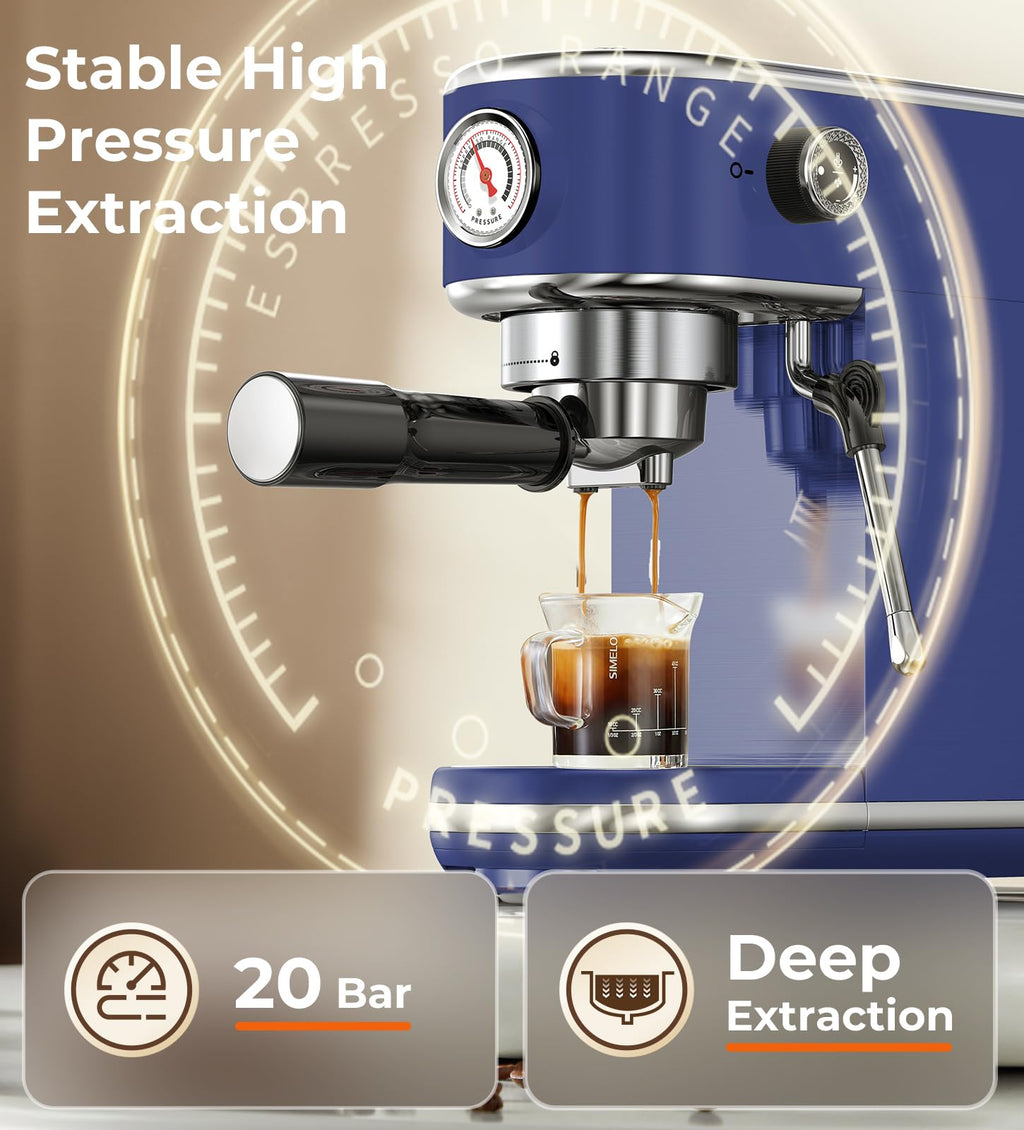 atatix Espresso Machine with Milk Frother, 20 Bar Pressure Espresso Maker, with 44OZ Removable Tank, Compact Stainless Steel Coffee Machine for Home, Office, Latte, Cappuccino, Macchiato, Silver