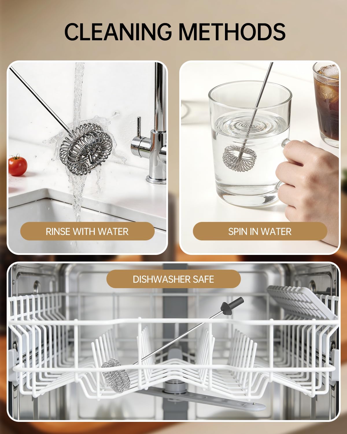 CIRCLE JOY Rechargeable Milk Frother Hanheld, Dual Coil Whisk Head Electric Coffee Frother, Portable Hand Frother Wand Drink Mixer for Matcha Lattes Cappuccino, Kitchen Gifts, Black