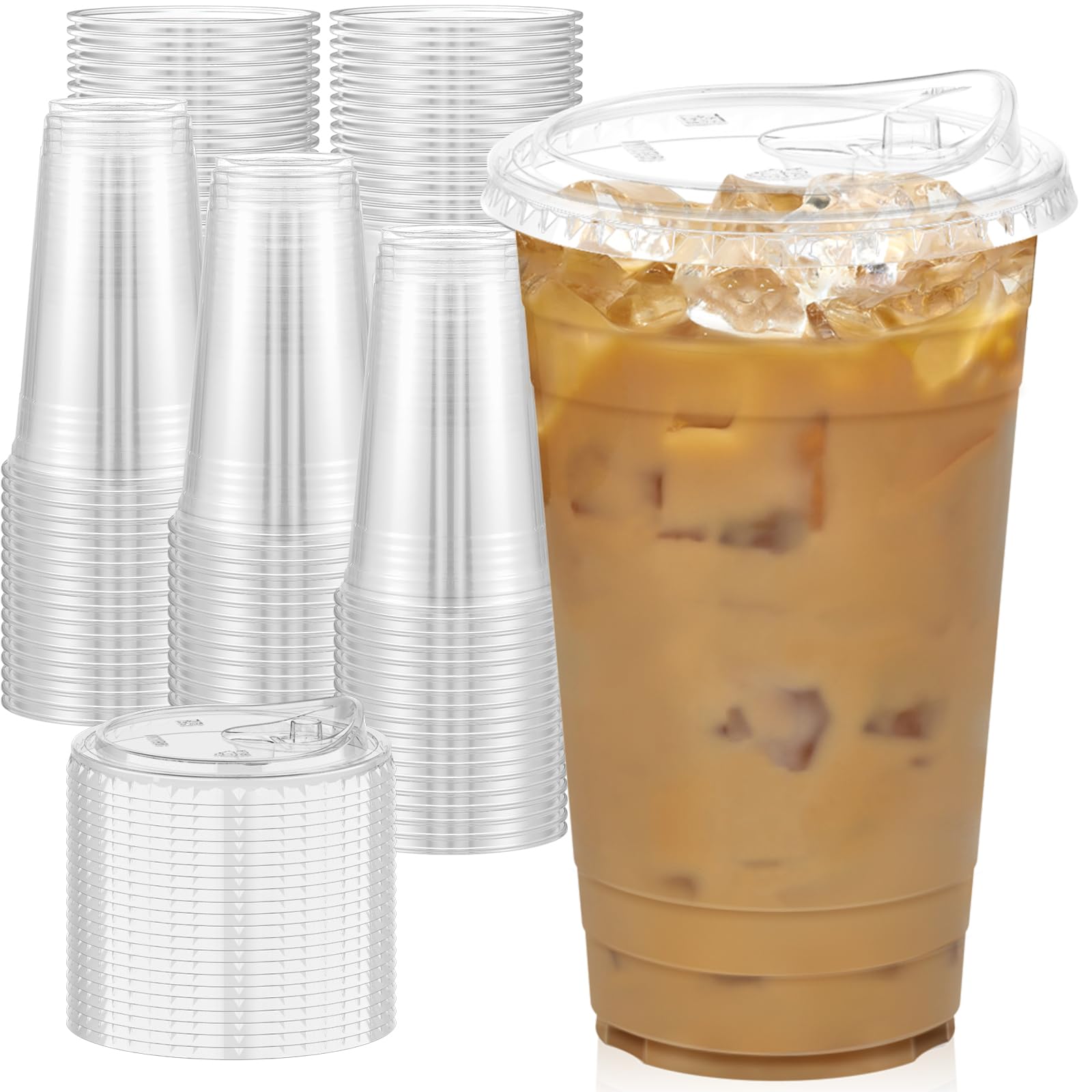 Dealusy 100 Pack - 20 oz Clear Plastic Cups with Lids, Sturdy & Food Safe Iced Coffee Cups with lids, Disposable Plastic Smoothie Cups for Cold Drinks, Sip Lids