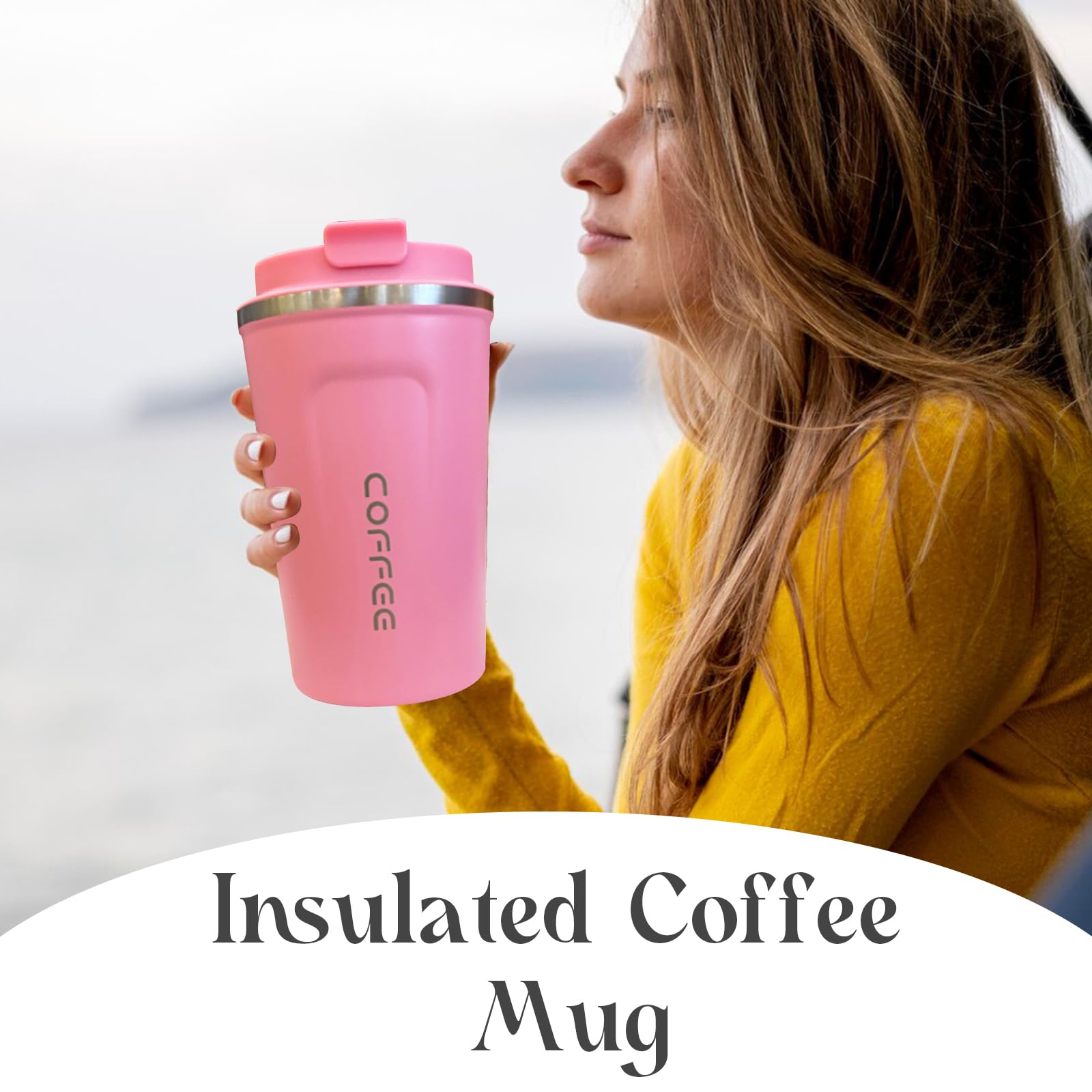 YINBAOGE Insulated Travel Coffee Mug, Spill & Leak Proof, Portable To Go Camping Stainless Steel Coffee Tumbler, Reusable Thermal Coffee Cup with Lid for Hot & Cold Drinks (Black, 12 OZ)