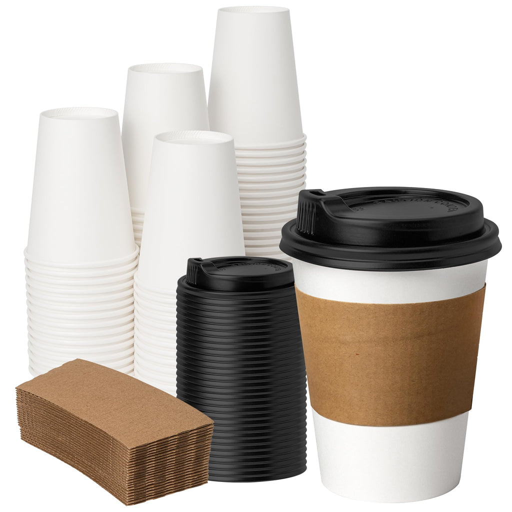 YEEHAW 100 Pack 16 oz Disposable Coffee Cups with Lids, Heat & Leak-proof Paper Cups, to Go Coffee Cups for Hot & Cold Beverage