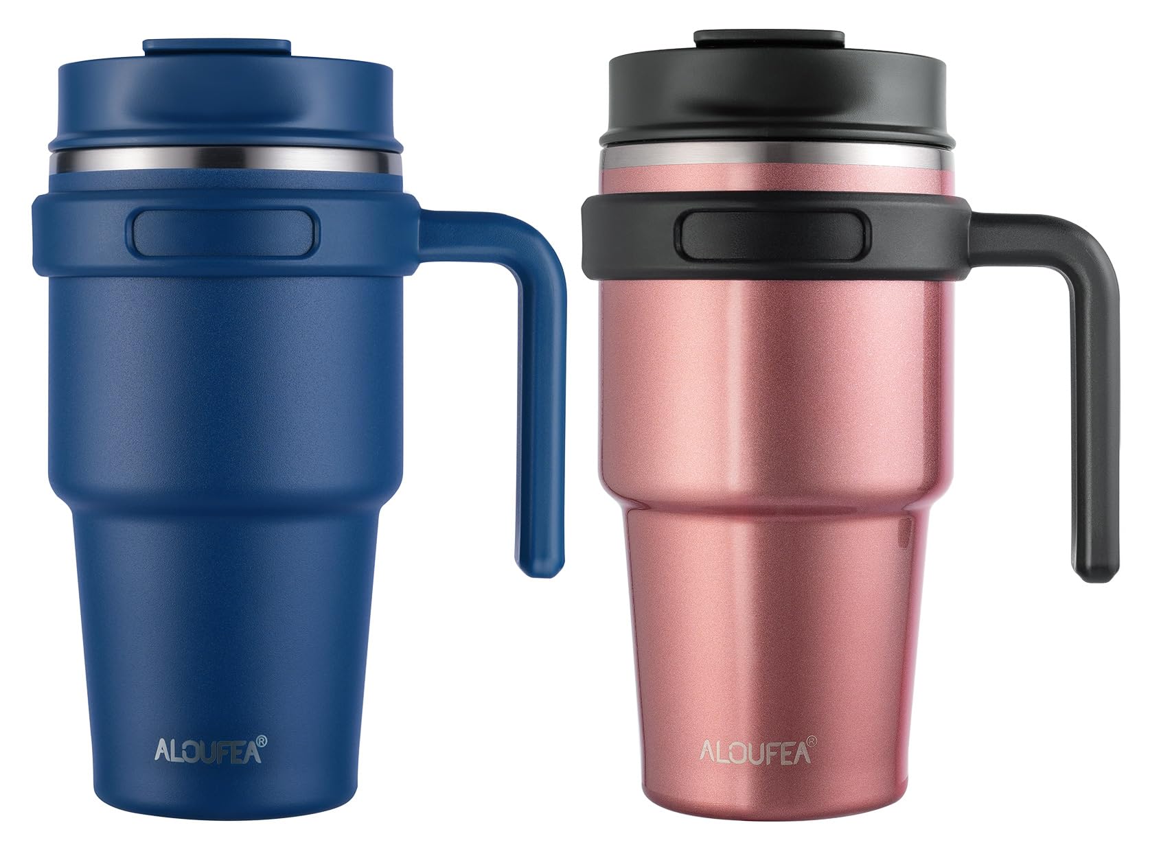 20 oz Insulated Coffee Mug Tumbler with Handle, Stainless Steel Travel Mug Tumbler with Lid and Straw,Double Wall Vacuum Leak Proof Ice Coffee Thermal Cup, Black