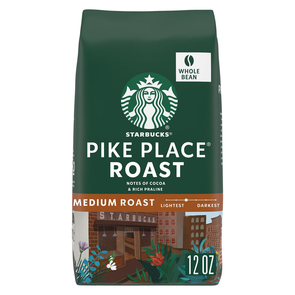 Starbucks Whole Coffee Beans, Medium Roast Hot or Iced Coffee, Pike Place Roast, 28 oz