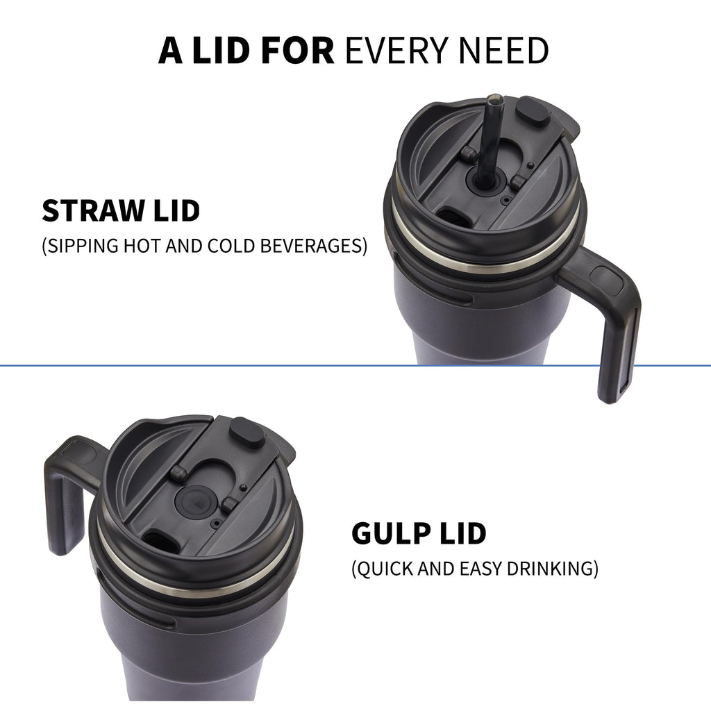 20 oz Insulated Coffee Mug Tumbler with Handle, Stainless Steel Travel Mug Tumbler with Lid and Straw,Double Wall Vacuum Leak Proof Ice Coffee Thermal Cup, Black