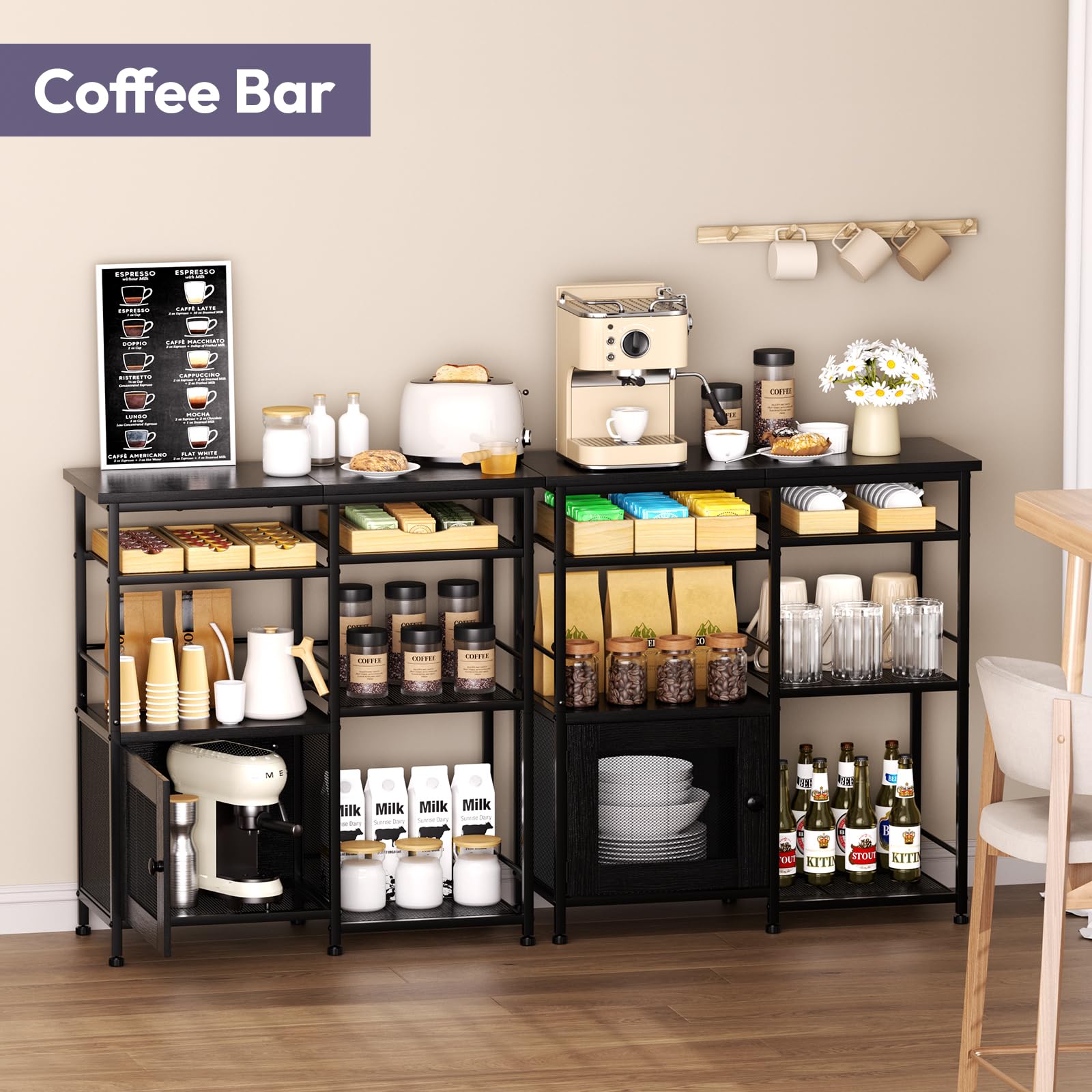 SWTYMIKI Coffee Bar Cabinet Station - Farmhouse Small Coffee Stand Station with Doors, Rustic Storage Organizer for Kitchen, Buffet Sideboard Cabinet Table for Home, Office, Corner, Bar, Espresso