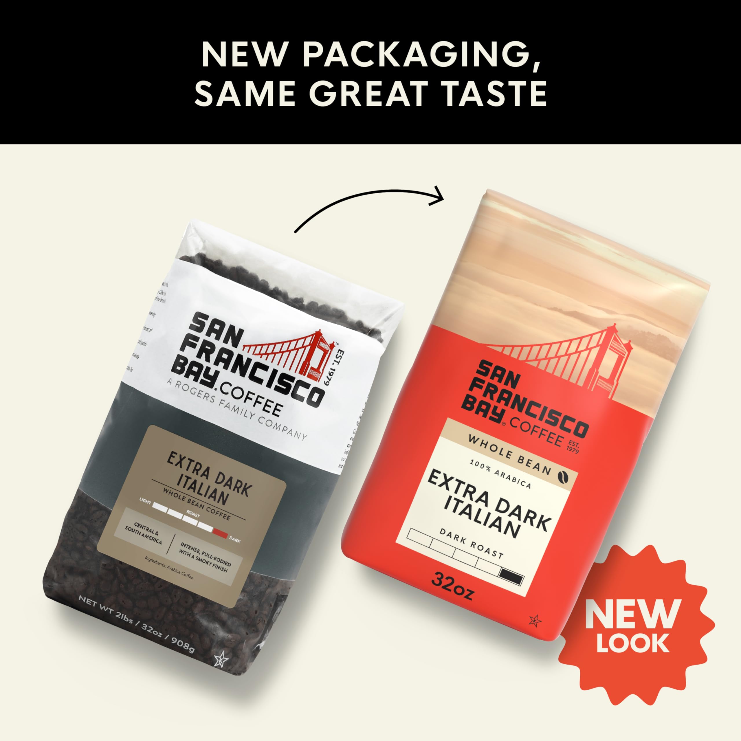 San Francisco Bay Coffee - Medium-Dark Roast Whole Bean Coffee - Fog Chaser (2 lb bag)