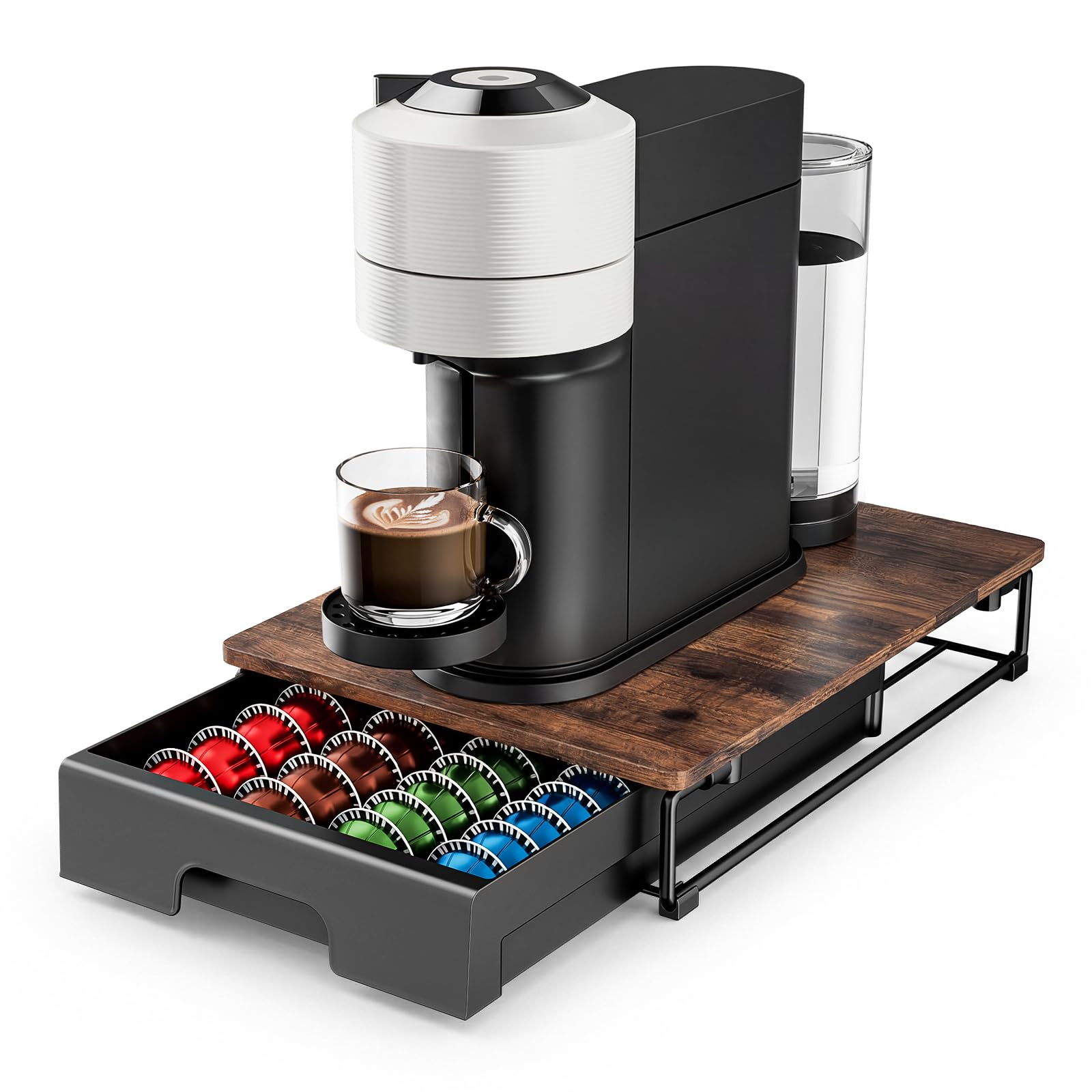 EVERIE Nespresso Vertuo Pod Holder Drawer, Coffee Pod Organizer with Universal Slots, Holds 40 Large or 52 Small Capsules, Tempered Glass Top Storage Drawer for Coffee Makers, 12" x 16.5" x 3.5"