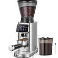 AMZCHEF Coffee Grinder, Coffee Bean Grinder for Home Use with Precise Grinding, LED Control Panel, Detachable Funnel Stand, Anti-static Design, 48 Grind Settings, Silver