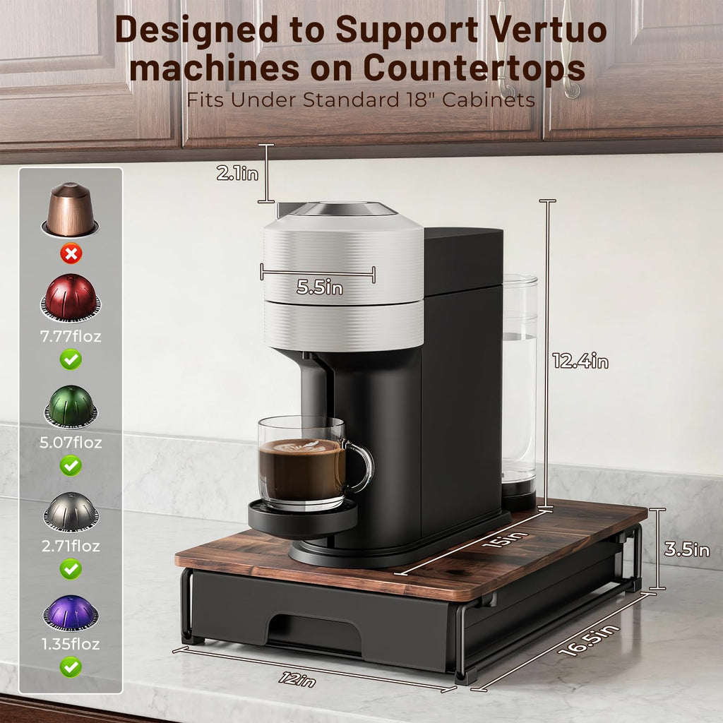 EVERIE Nespresso Vertuo Pod Holder Drawer, Coffee Pod Organizer with Universal Slots, Holds 40 Large or 52 Small Capsules, Tempered Glass Top Storage Drawer for Coffee Makers, 12" x 16.5" x 3.5"