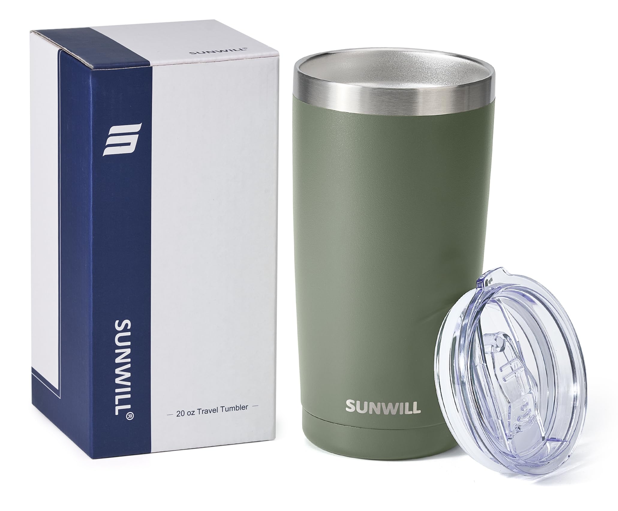 SUNWILL Travel Coffee Tumbler 20 oz, Insulated Mug with Lid, Stainless Steel Cup for Outdoor, Powder Coated Navy