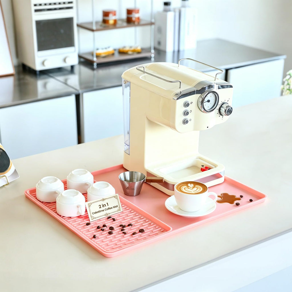 Caketime 2 In 1 Silicone Coffee Bar Mat Accessories Detachable Dish Drying Rug Rack Stone for Kitchen Counter Home Household Apartment Office Essentials Barista Espresso Machine Drainer Must Have