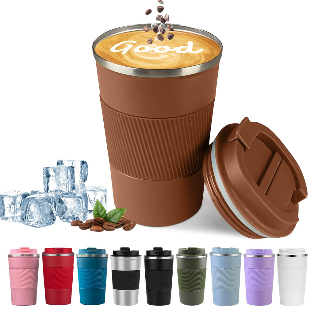YINBAOGE Insulated Travel Coffee Mug, Spill & Leak Proof, Portable To Go Camping Stainless Steel Coffee Tumbler, Reusable Thermal Coffee Cup with Lid for Hot & Cold Drinks (Black, 12 OZ)