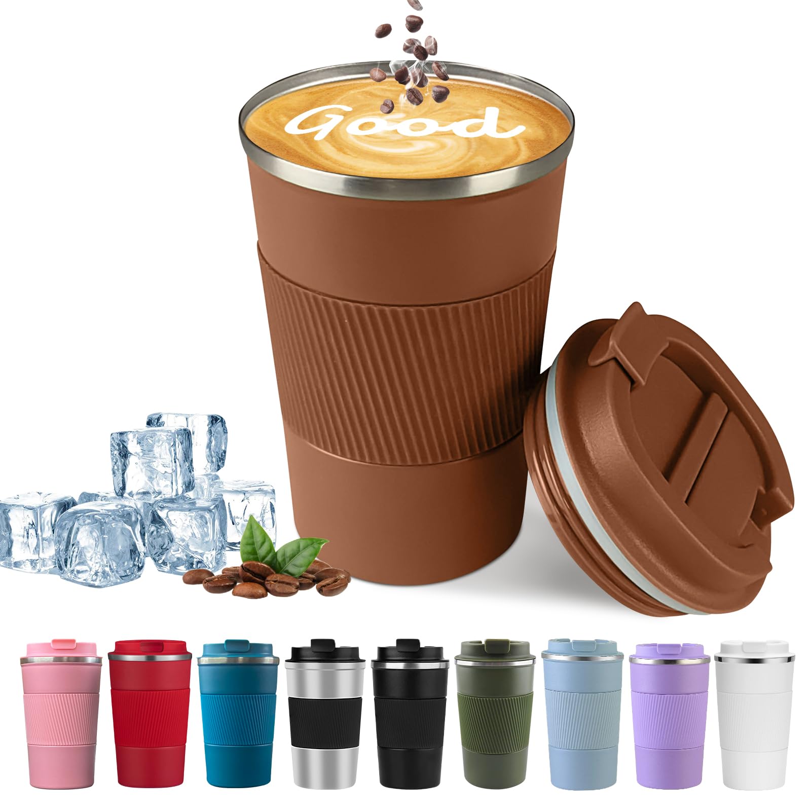 YINBAOGE Insulated Travel Coffee Mug, Spill & Leak Proof, Portable To Go Camping Stainless Steel Coffee Tumbler, Reusable Thermal Coffee Cup with Lid for Hot & Cold Drinks (Black, 12 OZ)