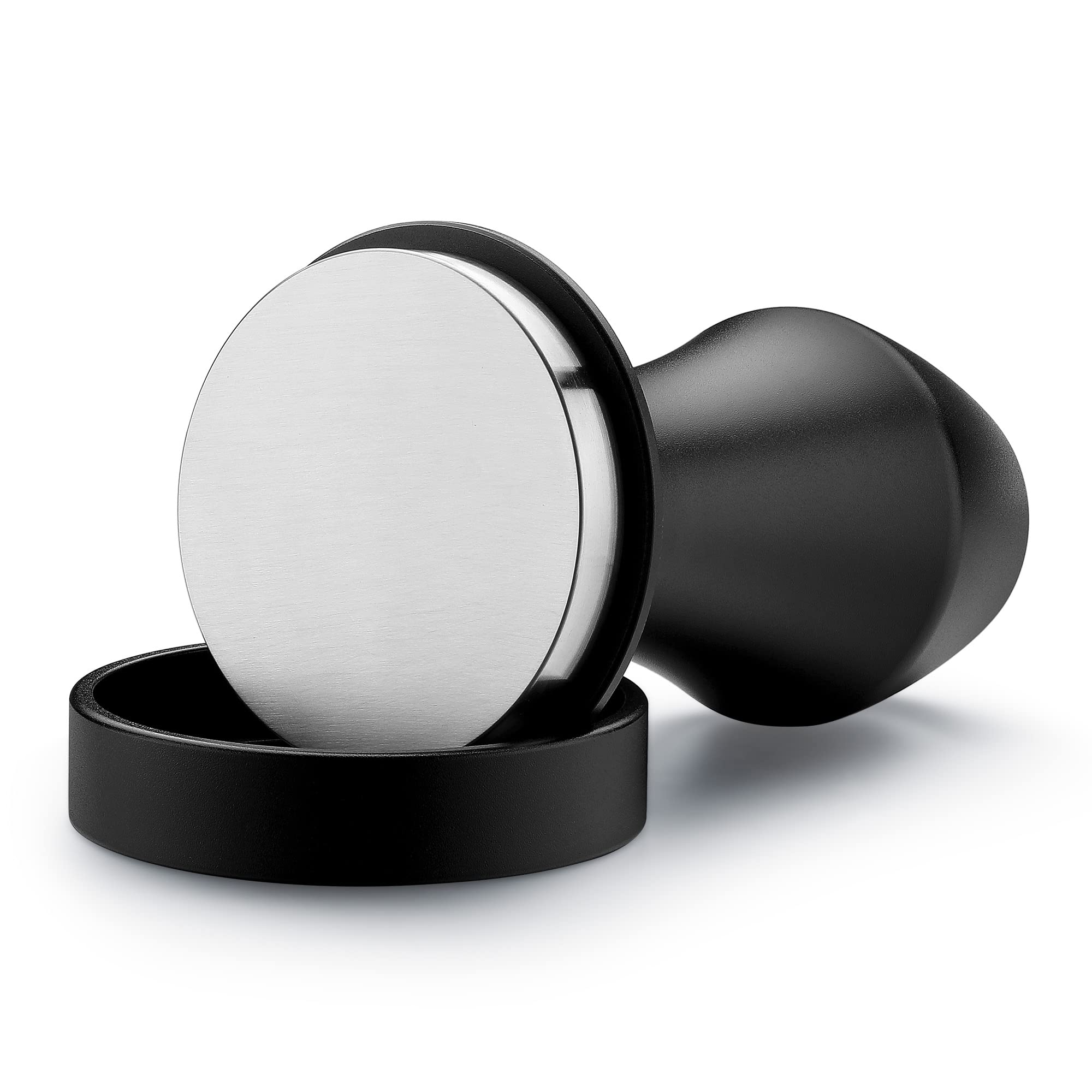 Normcore V4 Coffee Tamper 53.3mm - Spring-Loaded Tamper - Barista Espresso Tamper with 15lb / 25lb / 30lbs Replacement Springs - Anodized Aluminum Handle and Stand - Flat Base, Black