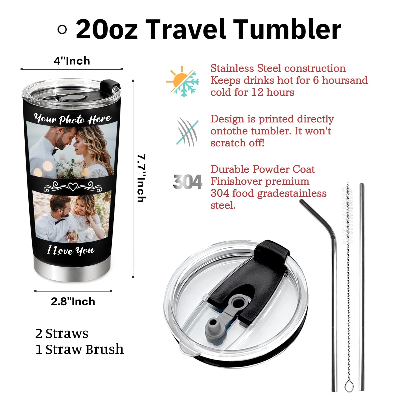 Personalized Tumbler Custom Coffee Tumbler Laser Engrave with Name 20 Oz Stainless Steel Travel Tumbler Cup Mug Personalized Gifts for Birthday Christmas Anniversary for Men Women Kids