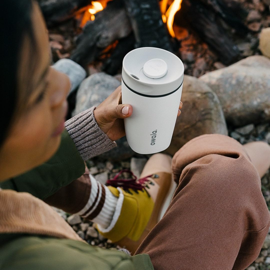 Owala SmoothSip Slider Insulated Stainless Steel Coffee Tumbler, Reusable Iced Coffee Cup, Hot Coffee Travel Mug, BPA Free 20 oz, Pucker Up