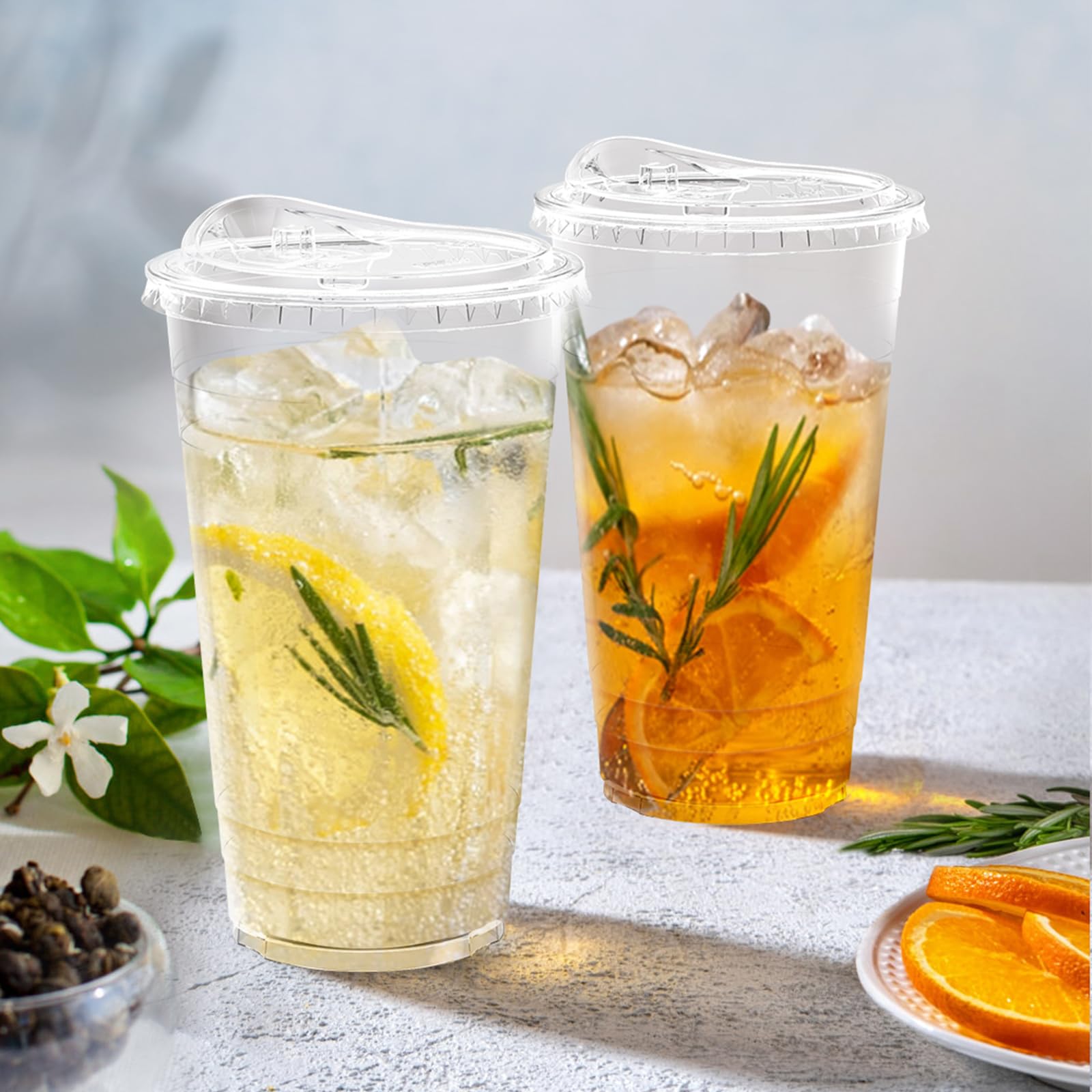 Dealusy 100 Pack - 20 oz Clear Plastic Cups with Lids, Sturdy & Food Safe Iced Coffee Cups with lids, Disposable Plastic Smoothie Cups for Cold Drinks, Sip Lids