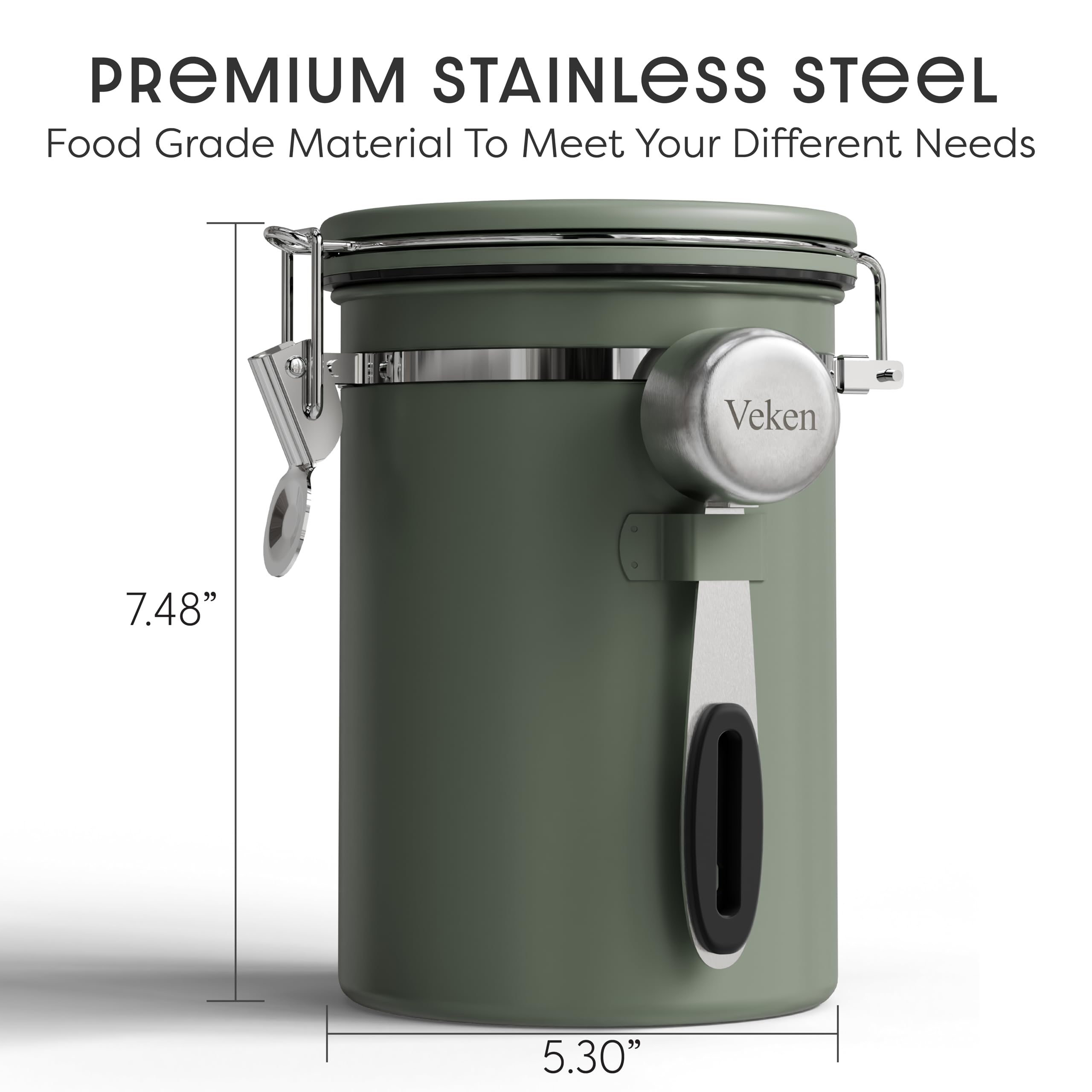 Veken Coffee Canister with Window,Airtight Stainless Steel Pantry Container,Home Kitchen Food Storage Organizers for Ground,Beans,Espresso,Rice,Tea,Sugar,Cereal, Decor,Bar Accessories,Gifts,22OZ,Black