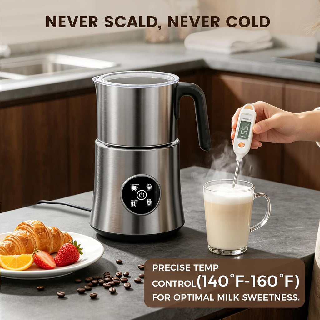 Milk Frother and Steamer, 4-in-1 Automatic Hot and Cold Foam Maker with 900ml Detachable Stainless Steel Jug, Electric Frother for Latte, Cappuccino, Macchiato, Hot Chocolate
